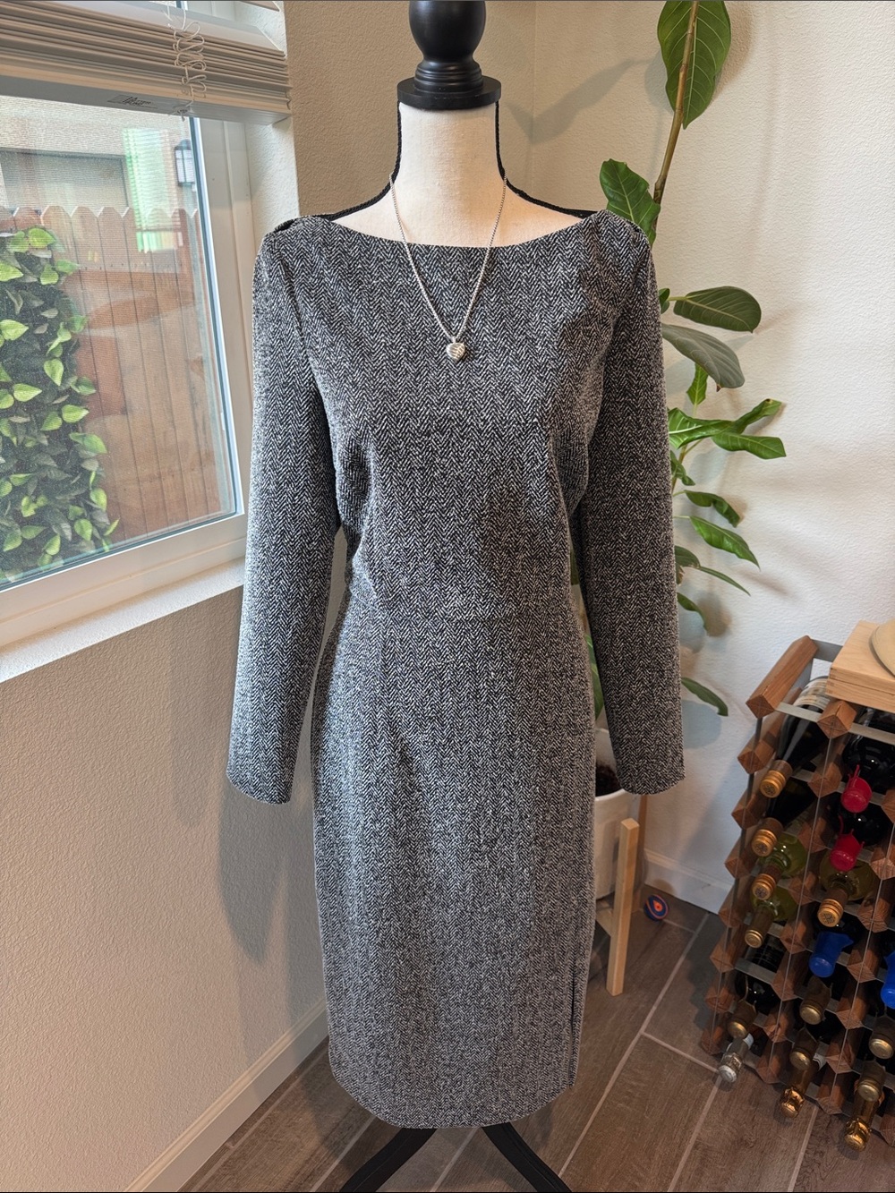Banana Republic Long-Sleeve Boatneck Knit Herringbone Sheath Dress - Picture 3 of 10